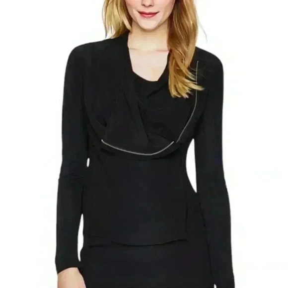 Aritzia Babaton Olivier Blouse Black Waterfall Front Jacket Top  Women's size XS - Picture 1 of 13